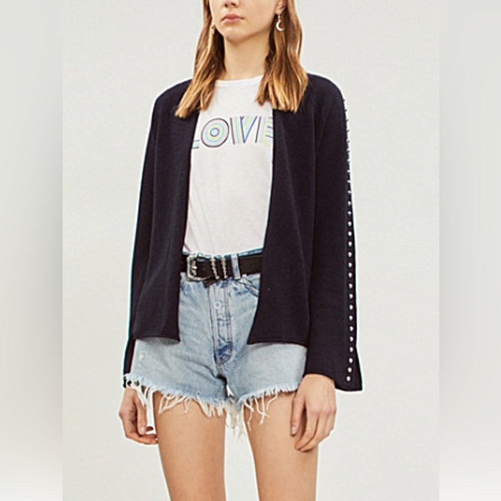 Zadig & Voltaire Lemmy gray open front cardigan with silver studs cashmere blend